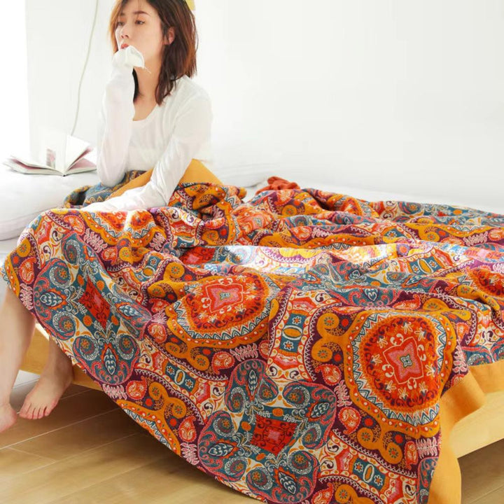 Reversible Cooling Blanket 150x200cm / 200x230cm | Dual-Sided Boho Design | Breathable Moisture-Wicking All-Season Throw 7