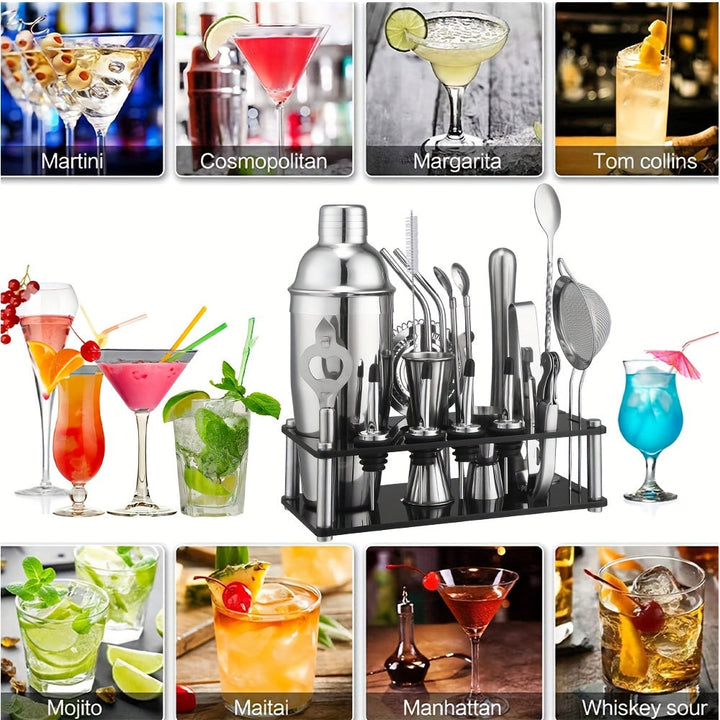Cocktail Set Stainless Steel 20-Piece Dishwasher Safe with Boston Shaker 3