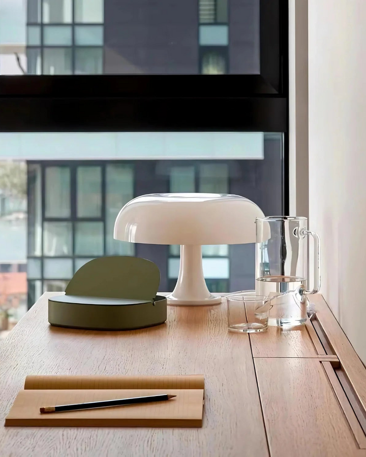 Dome Table Lamp Glossy Plastic 32 x 32 cm | Orange Shade, White Interior | Warm Even Glow, Replaceable LED, Plug-and-Play 10