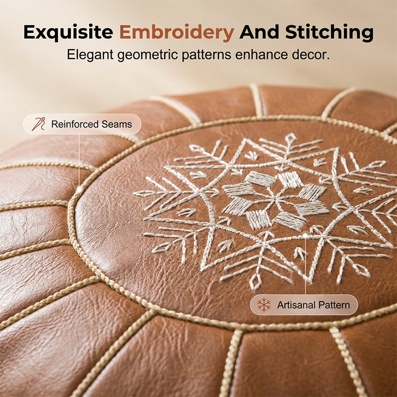 Storage Ottoman Waterproof Embroidered Round Pouf with Side Handle 6