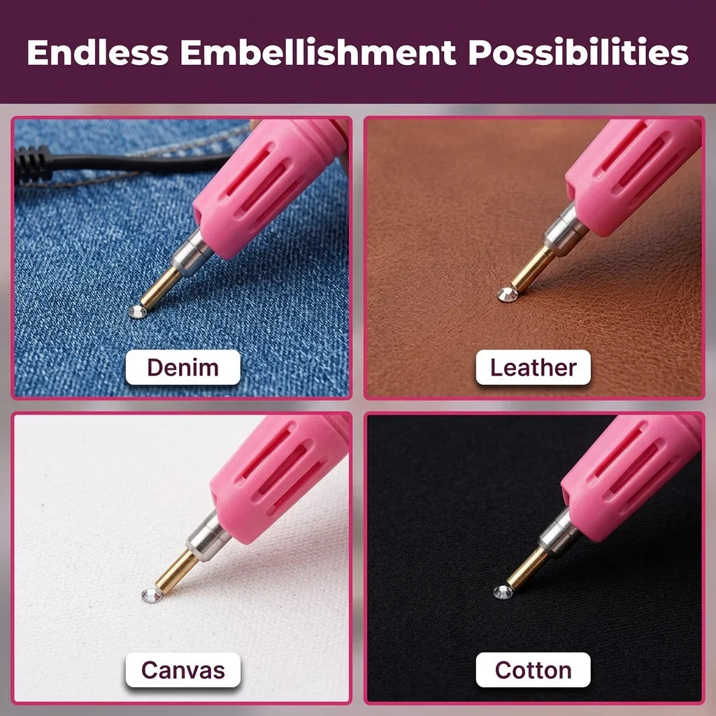 Hotfix Rhinestone Applicator Wand | 7 Interchangeable Tips 0.2-0.7 cm | Fast-Heating Craft Tool for Denim, Leather &amp; Fabric 3