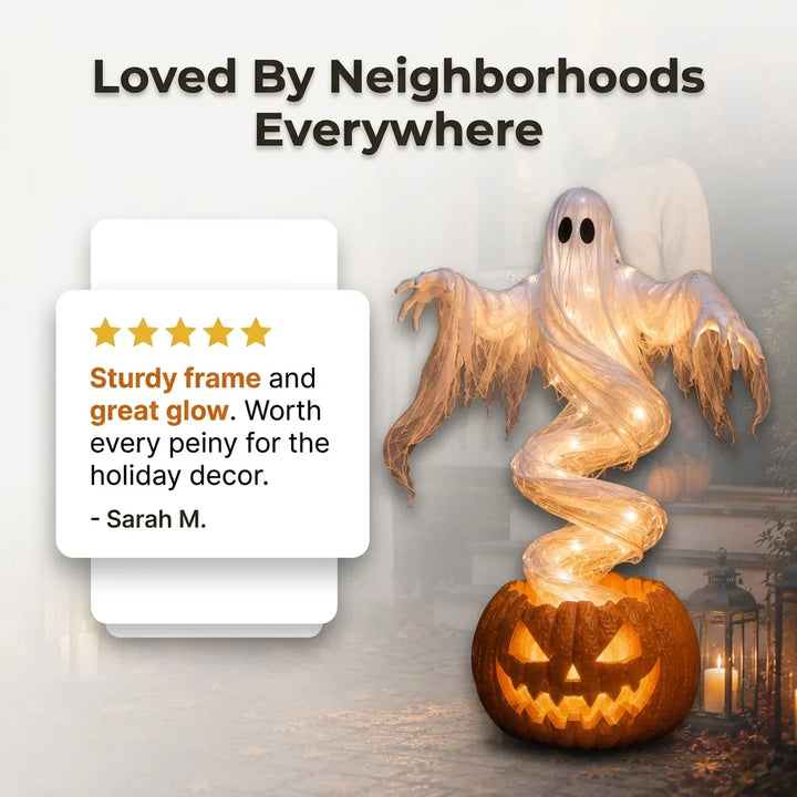 Rising Ghost &amp; Pumpkin Yard Lamp Halloween Decoration | Spiral Frame with Warm Glow Lighting | Porch &amp; Entryway Display 7