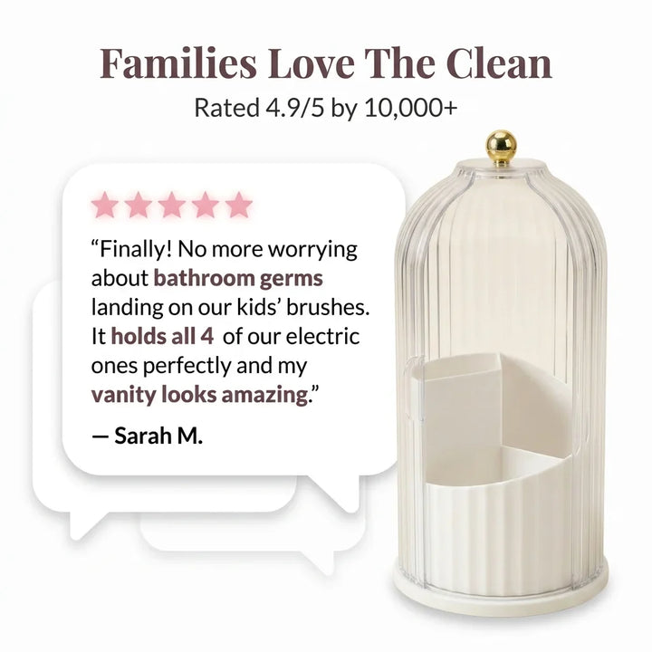 Covered Toothbrush Holder Vanity Organiser | 360-Degree Rotating Tray &amp; Sealed Dust-Proof Dome | Holds 7 Bathroom Accessories 8