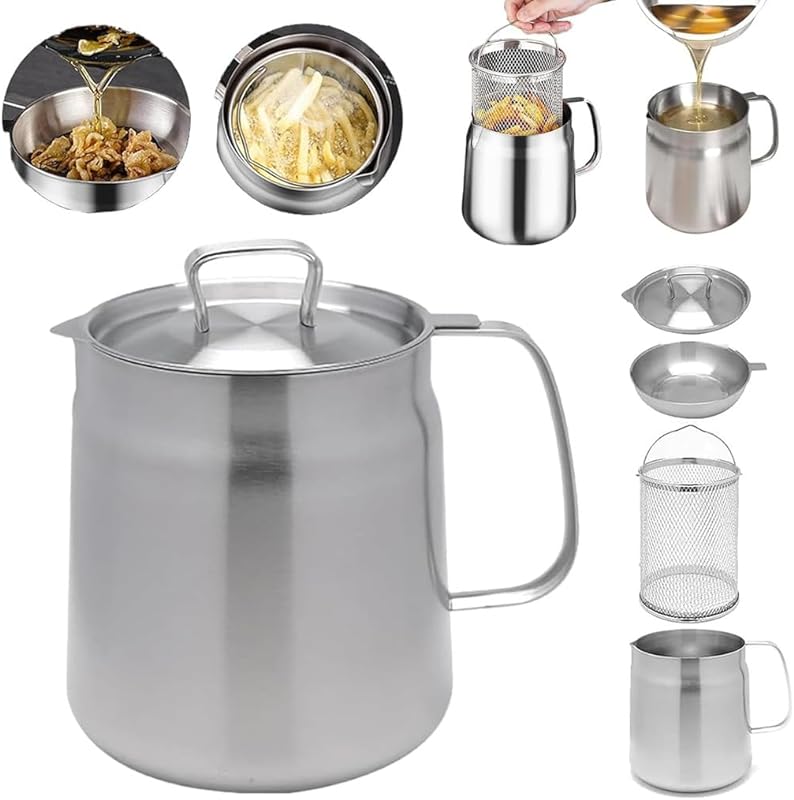 Oil Strainer Pot Stainless Steel | Integrated Filter Net Simplifies Frying and Straining | Reusable Cooking Oil, Less Waste 11