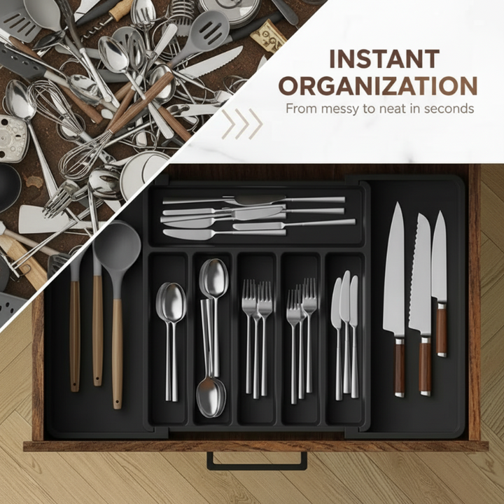 Expandable Kitchen Organizer Drawer Tray with Multiple Compartments 5