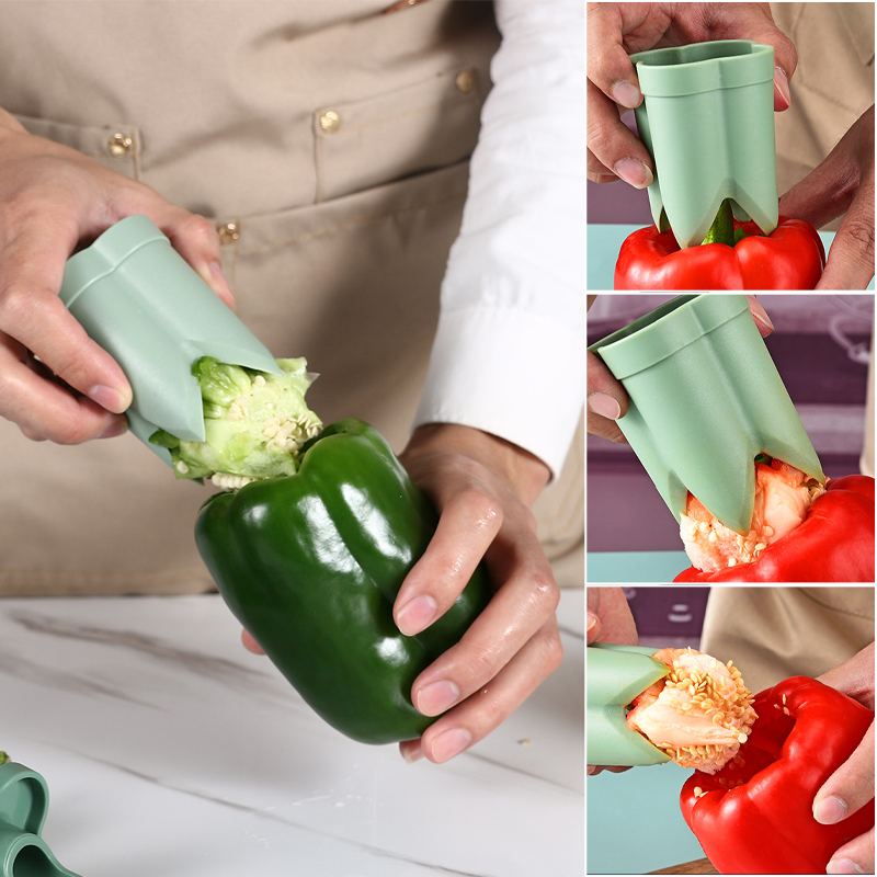 2-In-1 Fruit and Pepper Corer, ABS | Green, Two-Piece Snap Design | Removes Cores and Seeds Without Damaging the Flesh 8