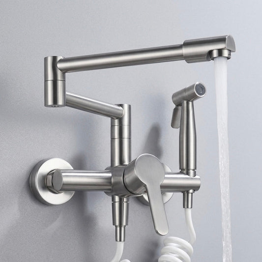 Brass Pot Filler Kitchen Tap | Swing Arm & Side Sprayer | Deck Mounted | Polished Finish