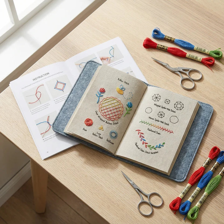 Embroidery Book Set | Stitch Sampler With Threads And Needles