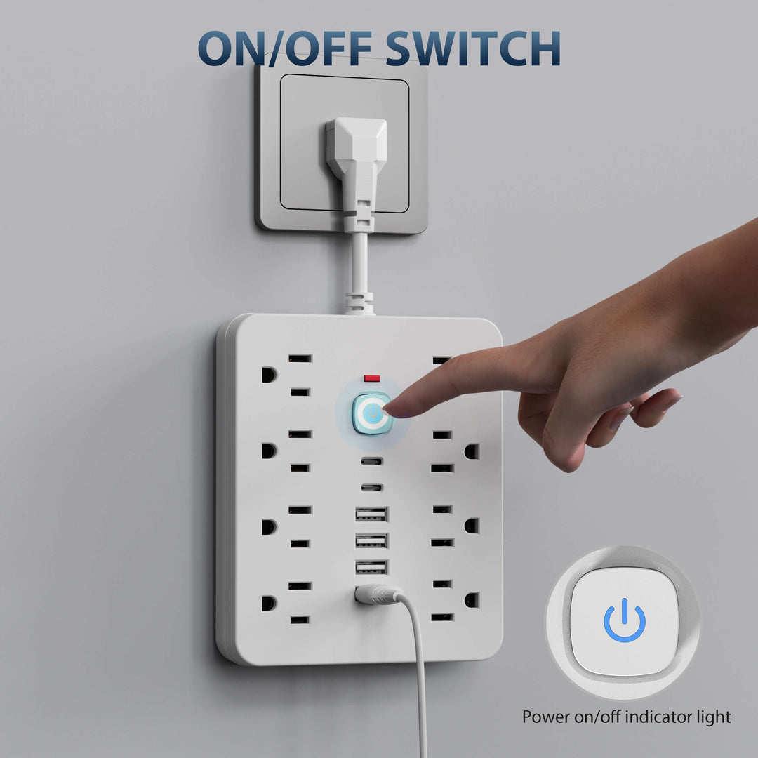 14-In-1 Power Strip Surge Protector | 8 AC, 4 USB, 2 Type-C Ports | Compact Flame-Retardant Overload Protection 4