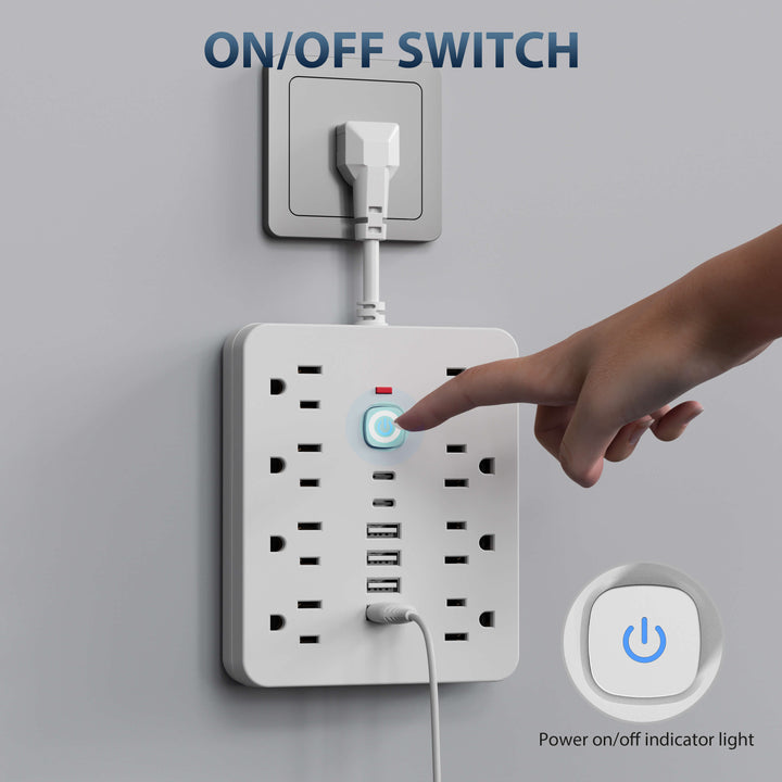 14-In-1 Power Strip Surge Protector | 8 AC, 4 USB, 2 Type-C Ports | Compact Flame-Retardant Overload Protection 4
