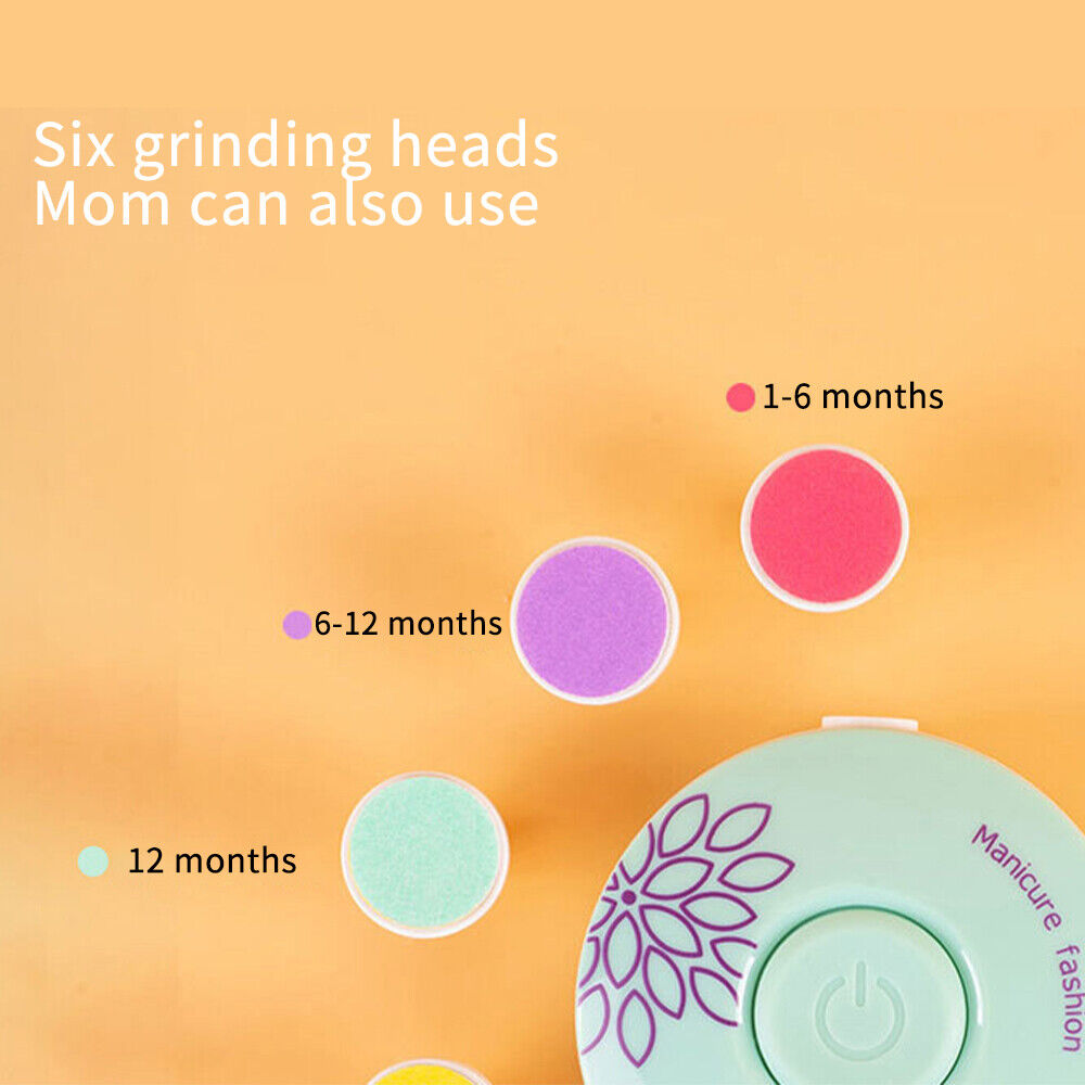 Electric Baby Nail Trimmer | 6 Interchangeable Grinding Heads | Quiet Motor, Adjustable Speed, Battery-Powered 9