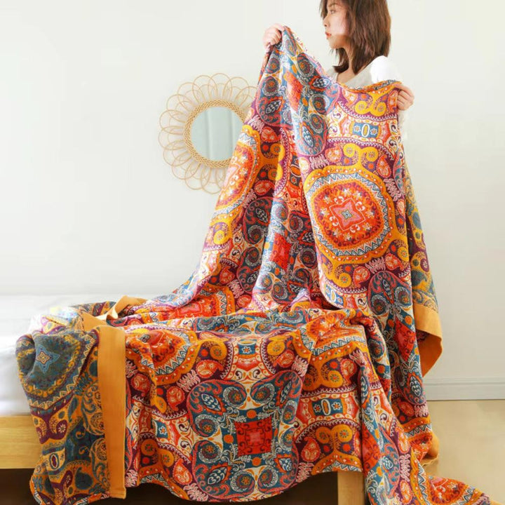 Reversible Cooling Blanket 150x200cm / 200x230cm | Dual-Sided Boho Design | Breathable Moisture-Wicking All-Season Throw 1