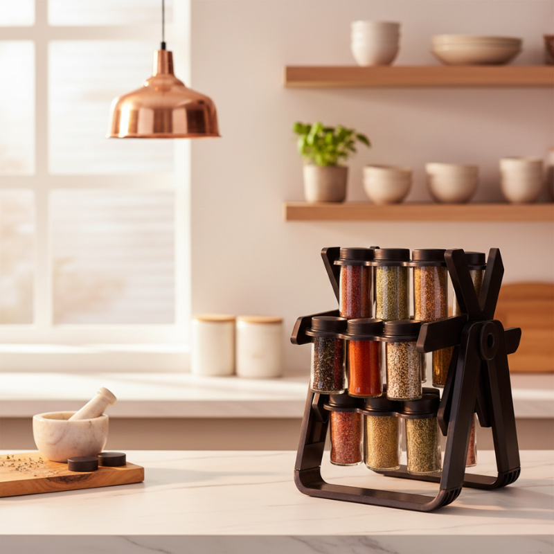 18 Jar Rotating Spice Rack Folding Frame Carry Handle 1