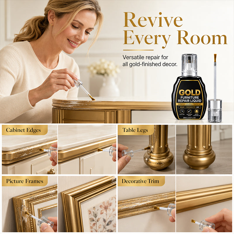 Gold Touch-Up Paint 20 ml | Dual-Tip Brush &amp; Precision Applicator | High-Gloss Metallic Finish for Furniture Repair 4