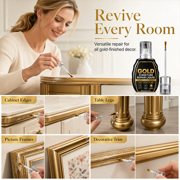 Gold Touch-Up Paint 20 ml | Dual-Tip Brush &amp; Precision Applicator | High-Gloss Metallic Finish for Furniture Repair 4