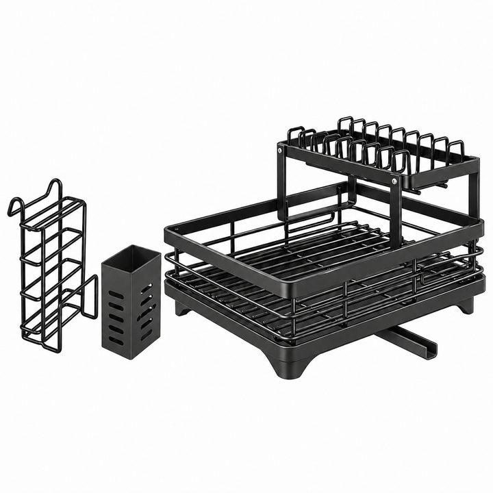 Kitchen Storage Dish Rack 2-Tier Coated Steel with 360 Rotating Drain 13