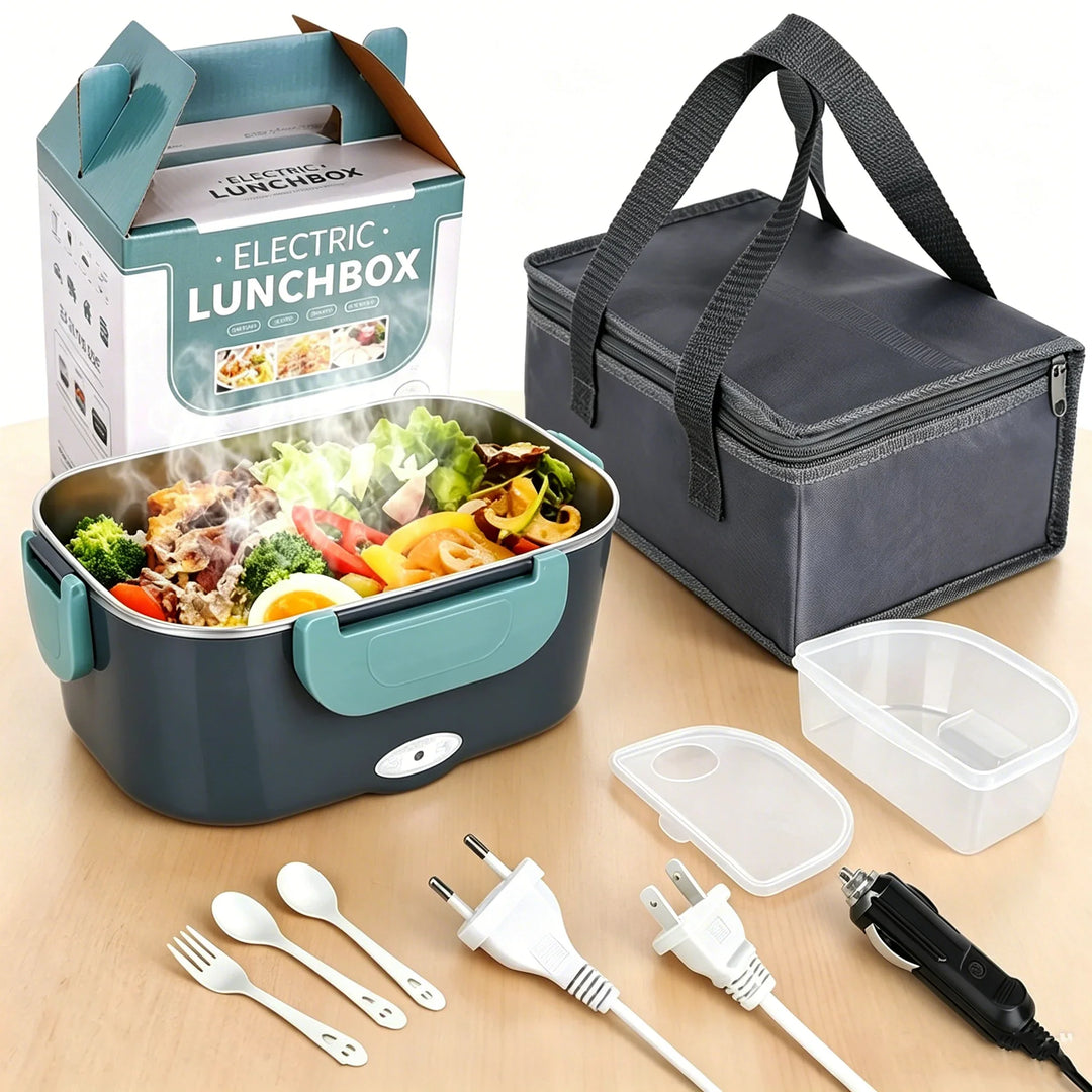 Elektrische Lunchbox Edelstahl mit Heizfunktion 220V/12V | Dunkelblau/Grün | Warmes Essen im Büro, Auto &amp; unterwegs 1