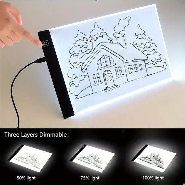 A4 LED Tracing Light Box | Three-Level Dimmable Brightness | Flicker-Free, USB-Powered, Slim Portable Design for Art