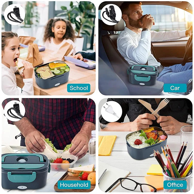 Elektrische Lunchbox Edelstahl mit Heizfunktion 220V/12V | Dunkelblau/Grün | Warmes Essen im Büro, Auto &amp; unterwegs 2