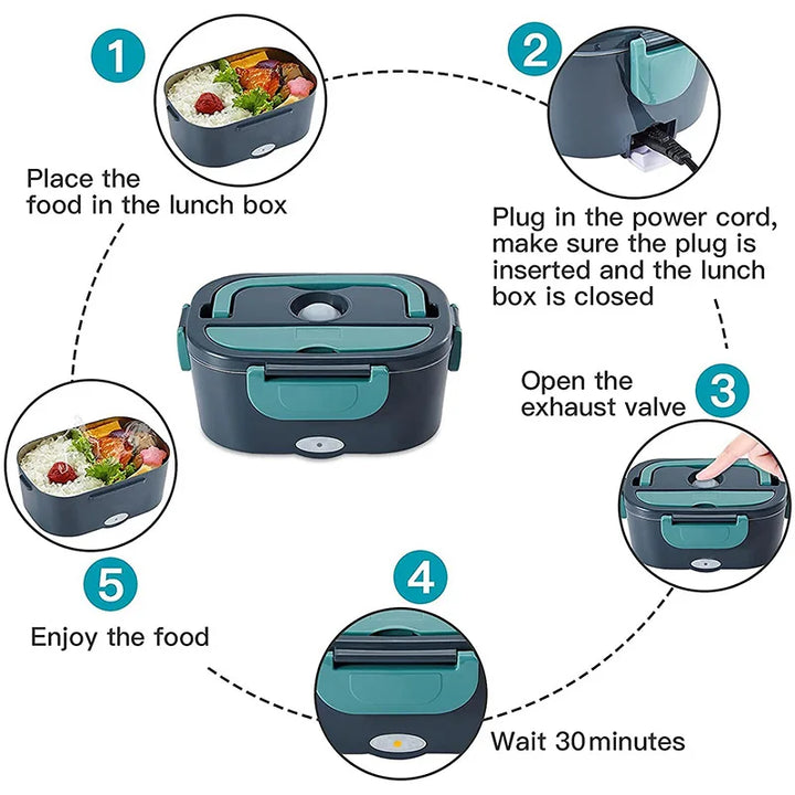 Elektrische Lunchbox Edelstahl mit Heizfunktion 220V/12V | Dunkelblau/Grün | Warmes Essen im Büro, Auto &amp; unterwegs 4