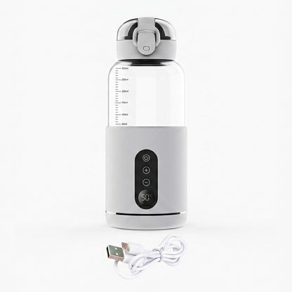 Portable Baby Bottle Warmer | USB | Borosilicate Glass | 300ml | 37–55°C | LED Display | 8hr