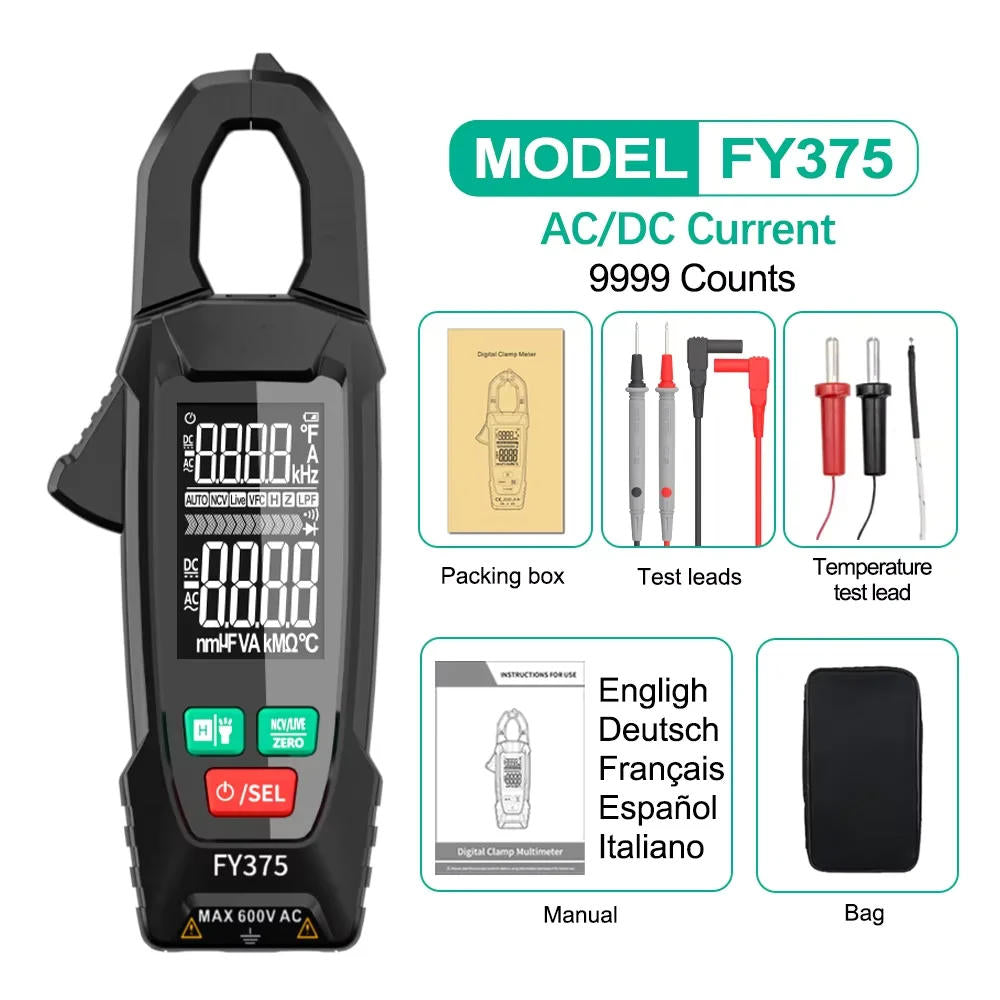 AC DC Clamp Meter | True RMS Auto-Ranging with NCV Detection | 600V Voltage &amp; 200A Current Tester with Continuity