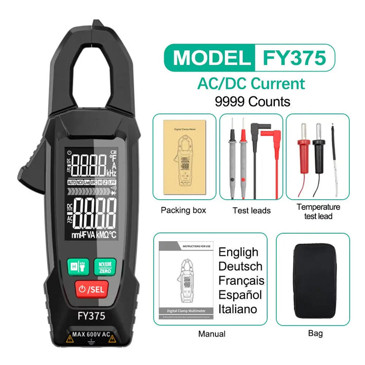 AC DC Clamp Meter | True RMS Auto-Ranging with NCV Detection | 600V Voltage &amp; 200A Current Tester with Continuity
