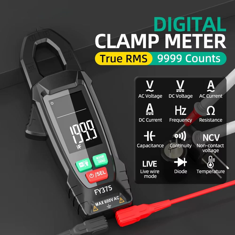 AC DC Clamp Meter | True RMS Auto-Ranging with NCV Detection | 600V Voltage &amp; 200A Current Tester with Continuity