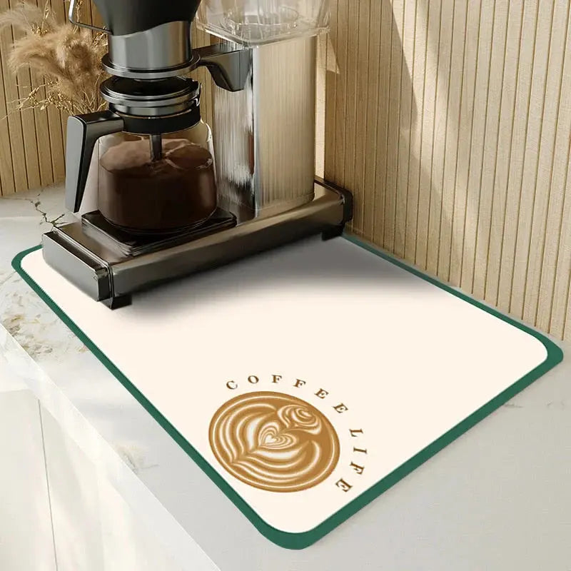 Absorbent Dish Drying Mat Rubber & Sponge | Non-Slip Base, Machine Washable | Reduces Puddles, Protects Glassware