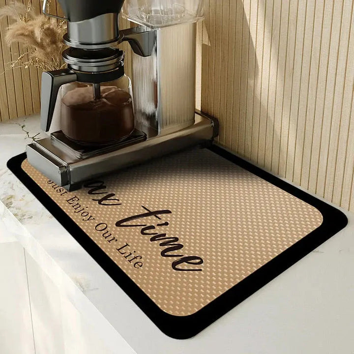 Absorbent Dish Drying Mat Rubber &amp; Sponge | Non-Slip Base, Machine Washable | Reduces Puddles, Protects Glassware