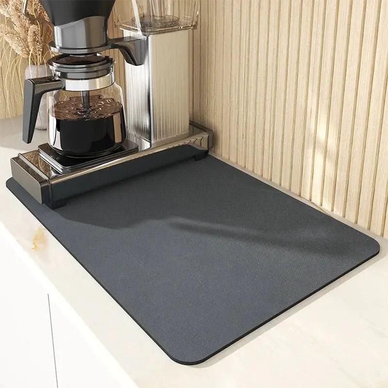 Absorbent Dish Drying Mat Rubber &amp; Sponge | Non-Slip Base, Machine Washable | Reduces Puddles, Protects Glassware