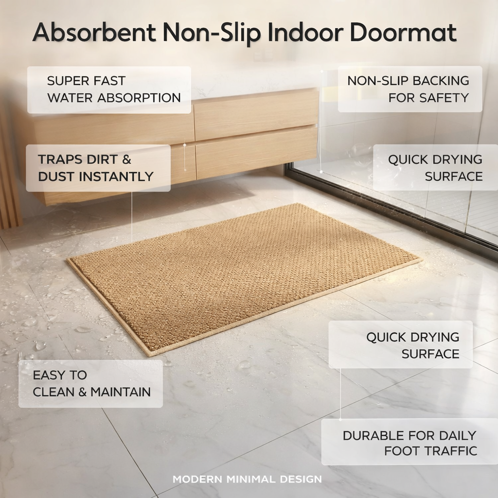 Absorbent Non-Slip Indoor Floor Mat | Textured Bathroom &amp; Entryway Mat