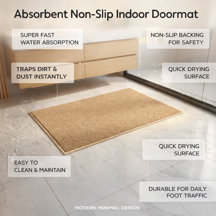 Absorbent Non-Slip Indoor Floor Mat | Textured Bathroom &amp; Entryway Mat