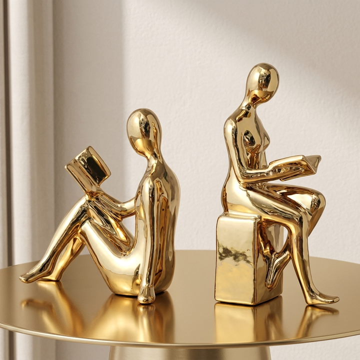 Abstract Bookends Resin Glossy Surface Set of 2 Compact Design 1