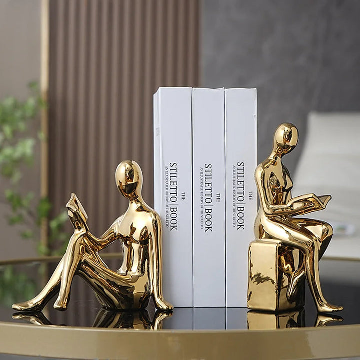 Abstract Bookends Resin Glossy Surface Set of 2 Compact Design 2