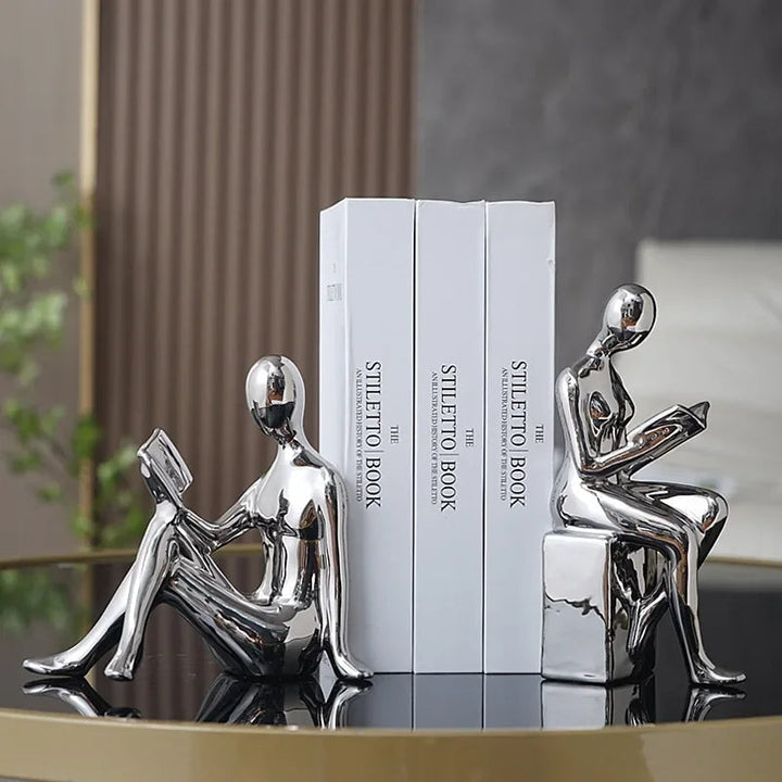 Abstract Bookends Resin Glossy Surface Set of 2 Compact Design 4