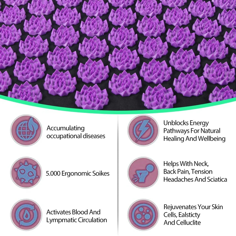 Acupressure Mat and Pillow Set | Non-Slip Spike Surface for Back and Neck | Relieves Muscle Tension and Stress