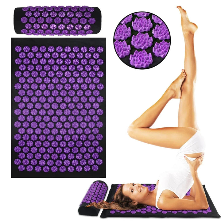 Acupressure Mat and Pillow Set | Non-Slip Spike Surface for Back and Neck | Relieves Muscle Tension and Stress