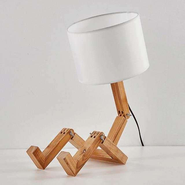 Adjustable Desk Lamp, Wood &amp; Fabric Arm | Posable, Clips onto Shelves &amp; Books | E27 Bulb Included, Warm or Cool Light