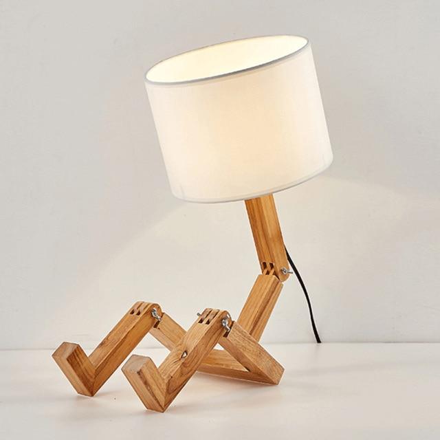 Adjustable Desk Lamp, Wood &amp; Fabric Arm | Posable, Clips onto Shelves &amp; Books | E27 Bulb Included, Warm or Cool Light