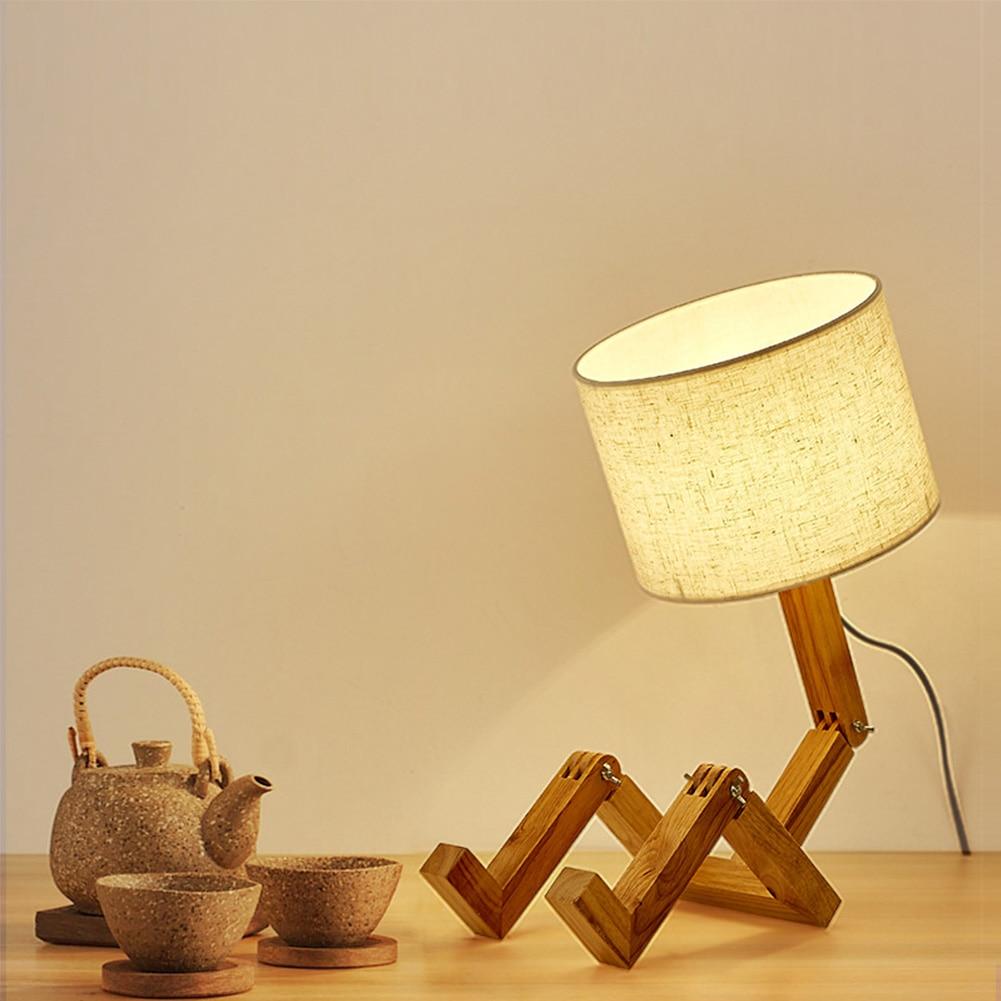 Adjustable Desk Lamp, Wood &amp; Fabric Arm | Posable, Clips onto Shelves &amp; Books | E27 Bulb Included, Warm or Cool Light