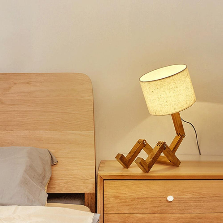 Adjustable Desk Lamp, Wood &amp; Fabric Arm | Posable, Clips onto Shelves &amp; Books | E27 Bulb Included, Warm or Cool Light