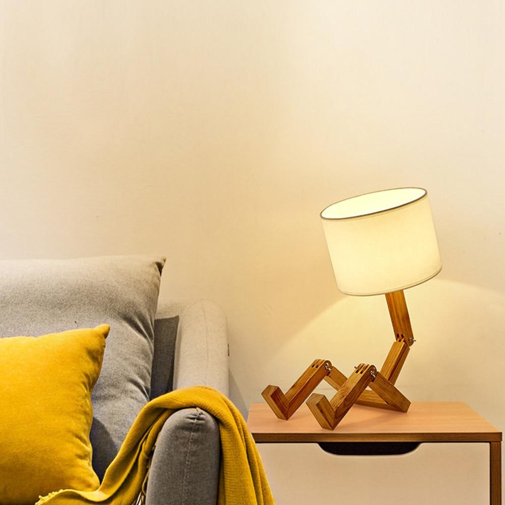 Adjustable Desk Lamp, Wood &amp; Fabric Arm | Posable, Clips onto Shelves &amp; Books | E27 Bulb Included, Warm or Cool Light