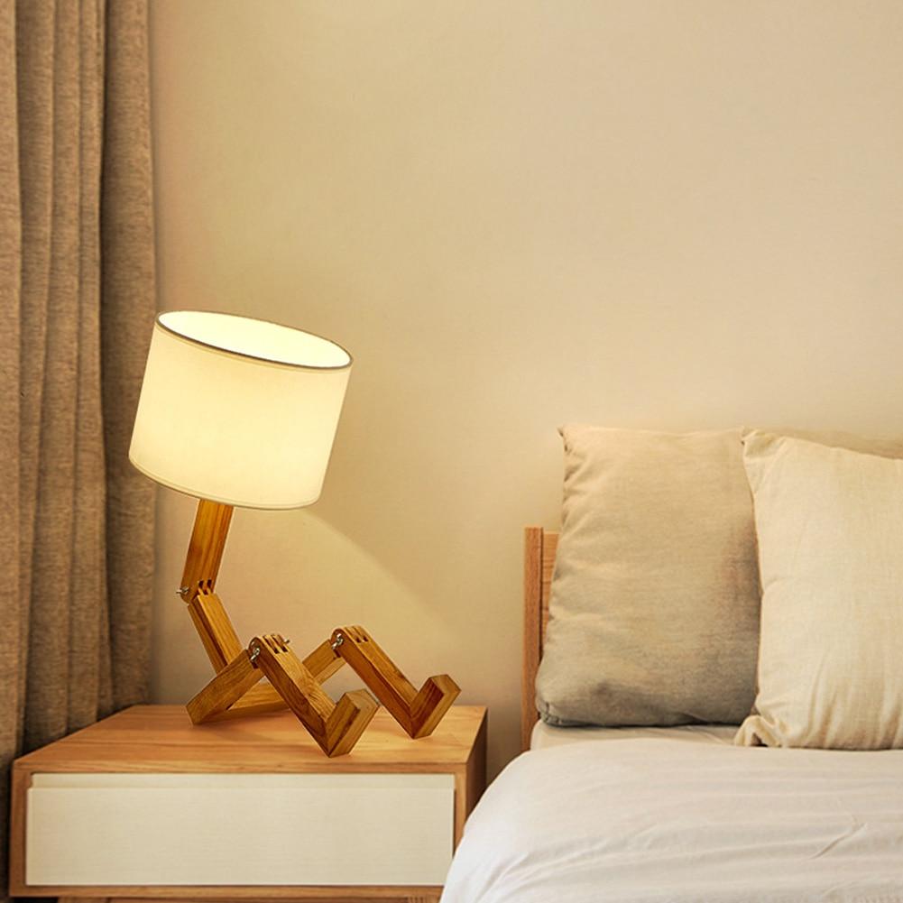 Adjustable Desk Lamp, Wood &amp; Fabric Arm | Posable, Clips onto Shelves &amp; Books | E27 Bulb Included, Warm or Cool Light