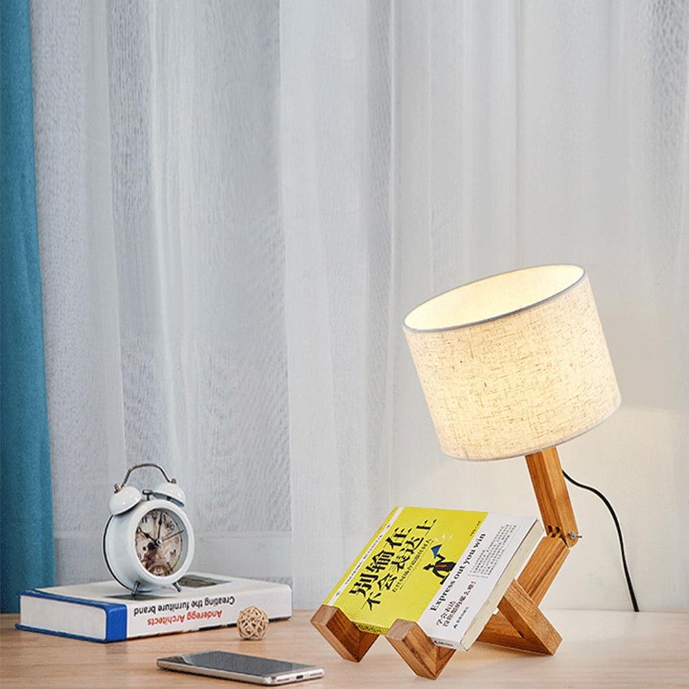 Adjustable Desk Lamp, Wood &amp; Fabric Arm | Posable, Clips onto Shelves &amp; Books | E27 Bulb Included, Warm or Cool Light