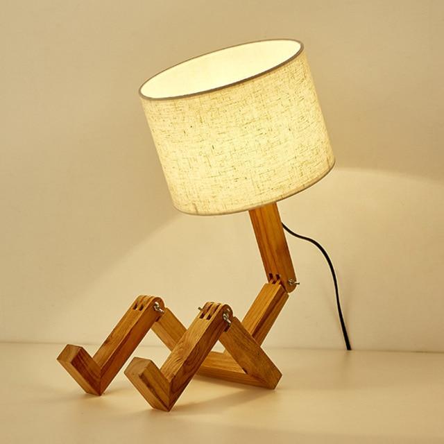 Adjustable Desk Lamp, Wood &amp; Fabric Arm | Posable, Clips onto Shelves &amp; Books | E27 Bulb Included, Warm or Cool Light