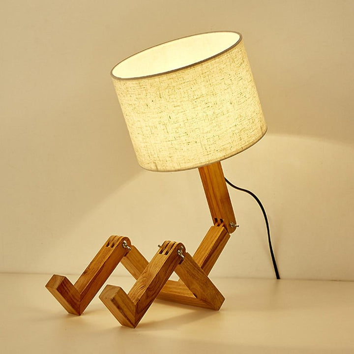 Adjustable Desk Lamp, Wood &amp; Fabric Arm | Posable, Clips onto Shelves &amp; Books | E27 Bulb Included, Warm or Cool Light