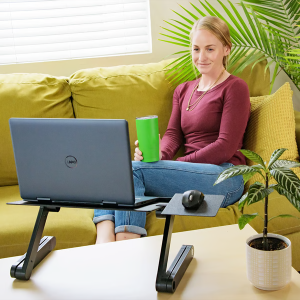 Adjustable Laptop Stand, Aluminium-Magnesium Alloy | Foldable Legs &amp; Mouse Pad | Portable Standing Desk for Bed, Sofa or Office