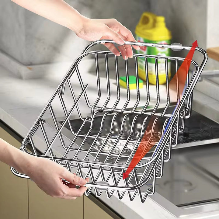 Adjustable Stainless Steel Dish Drainer Sink Rack – Expandable Kitchen Organizer for Efficient Draining and Washing 0