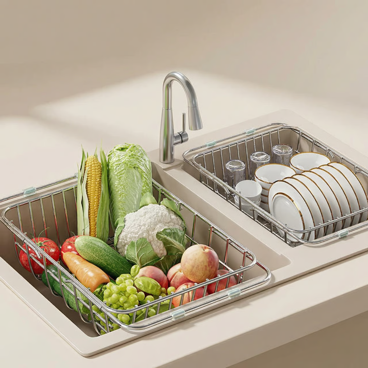 Adjustable Stainless Steel Dish Drainer Sink Rack – Expandable Kitchen Organizer for Efficient Draining and Washing 1